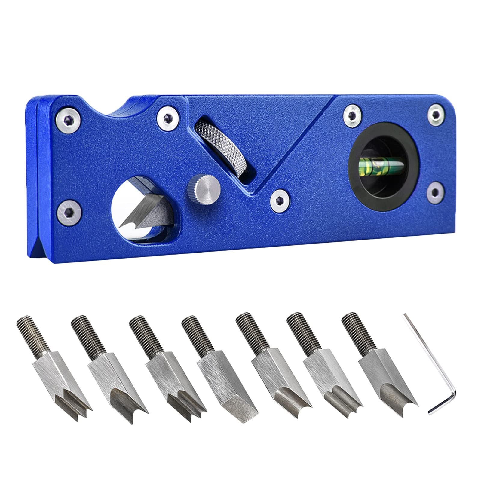 Woodworking Edge Corner Block Planer, Portable Chamfer Plane + 7 Types of Cutter Heads, Woodworking Edge Corner Flattening Tool for Quick Edge Trimming and Chamfering (Blue)
