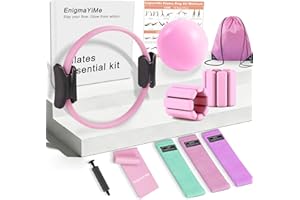 Pilates Ring Kit with Adjustable Ankle Wrist Weights, Resistance Bands, Ball, Pilates Equipment Ball for Home Workout to Tone