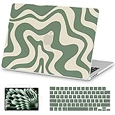AKIT Compatible with MacBook Air 15 Inch Case 2026 2025 2024 2023 M4 M3 M2 A3241 A3114 A2941, Unique Pattern Hard Shell Laptop Case+Keyboard Cover+Screen Protector for Mac Air 15 Inch, Green Wave