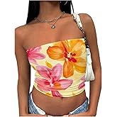 Milumia Women's Floral Print Tube Top Y2k Strapless Slim Fit Beadeau Crop Tops