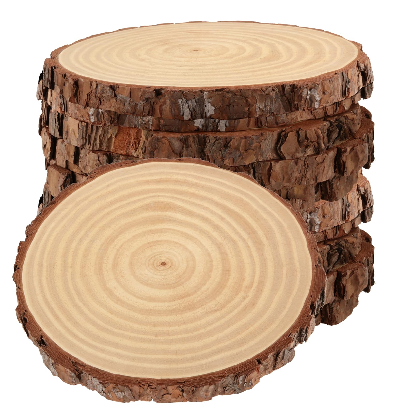 Photo 1 of KEILEOHO 9 PCS 8-10 Inch Wood Slices, Round Rustic Wood Slices, Craft Unfinished Wood Kit Natural Wood Circles for Crafts, Centerpieces Paintings, Decoration