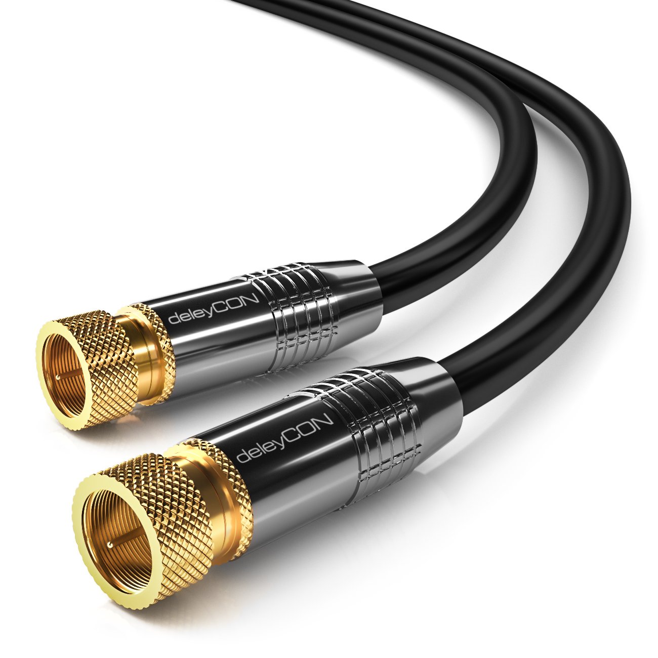 deleyCON 15m (49.21 ft.) SAT Antenna Cable HD Satellite Cable Coaxial Cable for DVB-S/S2 4K Ultra-HD 1080p Full-HD HDTV 2x F Connector Metal Connector - Black