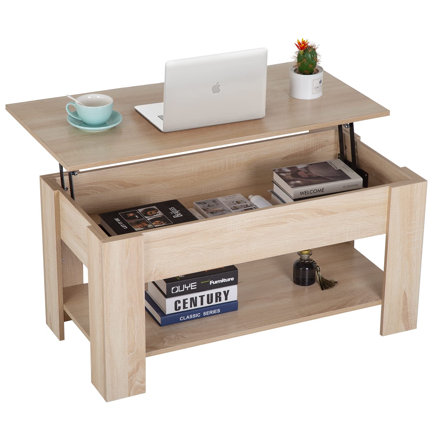 FDW Lift Top Coffee Table with Lift Tabletop Hidden Compartment and ...