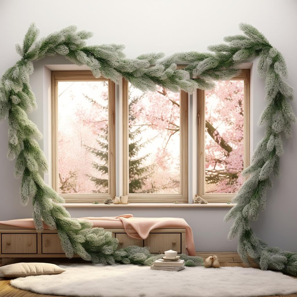 Wreaths, Garlands & Swags - Pine Garland Snow Pine Garland Flocked Christmas Garland for Staircase Snowy Christmas Pine Garland Decorations Long Branches Pine Garland with Snow (79 inch sparse Snow Pine Garland)