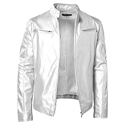 SWJGLITTR Men Slim Fit Motorcyle Leather Jacket