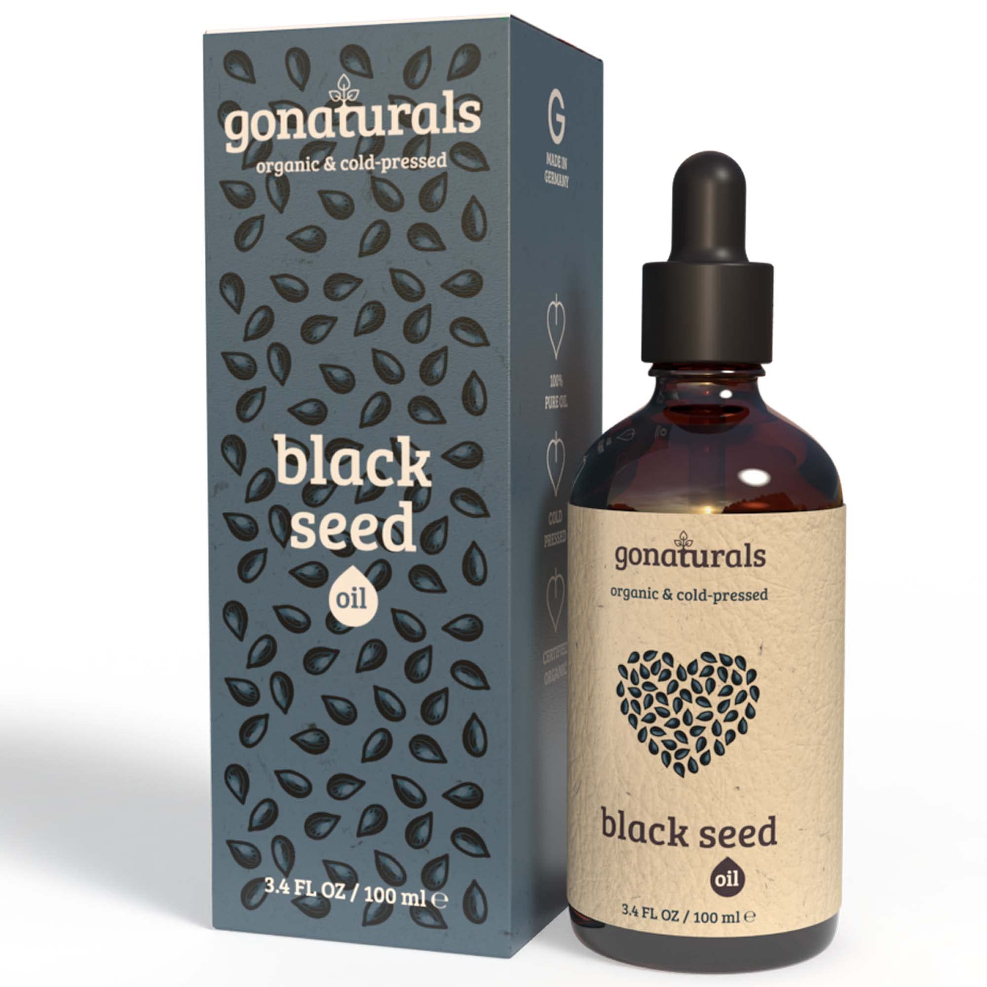 GONATURALS Organic Black Seed Oil Cold Pressed, 100% Pure Nigella Sativa Oil for Hair Growth, Skin Care & Immune Support, Omega 3, 6, 9 & Vitamin A - Natural Anti-Inflammatory & Antioxidant - 100ml