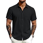 MAGCOMSEN Men's Short Sleeve Button Down Shirts Summer Casual Shirts Beach Vacation Textured Shirt with Pocket