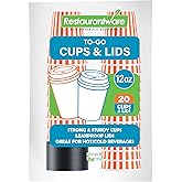 12 Ounce Disposable Coffee Cups With Lids, 20 Hot Cups With Lids - Sleeves Sold Separately, Single Wall, Orange And White Stripe Paper Coffee Cups, For All Kinds Of Beverages - Restaurantware