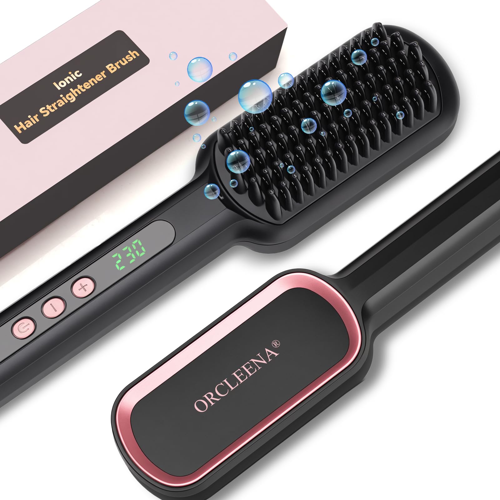 Hair Straightener Brush for Woman 2 in 1 Ionic Hot Comb Heating Smoothing Thermal Brush Ceramic Adjustable Temperature