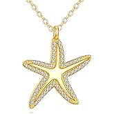 KQF Starfish Necklace 14K Solid Gold Zirconia Pendant Beach Jewelry Brithday Gifts For Women Ocean Lovers