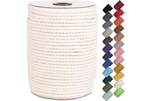 XKDOUS Macrame Cord 5mm x 145Yards, Natural Cotton Macrame Rope, Cotton Cord for Wall Hanging, Plant Hangers, Crafts, Knitting, Decorative Projects, Soft Undyed Cotton Rope