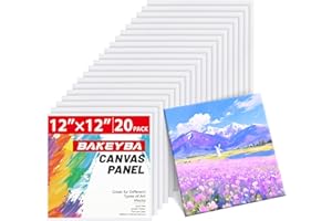 BAKEYBA Flat Canvas Boards 20 Pack, 12x12 Inch Cotton Painting Canvas Panels White Blank for Acrylics Oil Watercolor Tempera Paints