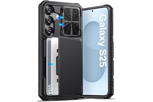 ATATOO for Samsung Galaxy S25 Case Wallet, Built-in Card Holder (3-5 Cards) [RFID Blocking] & Slide Camera Cover, Military Grade Protection, Rugged Silicone Phone Case for Galaxy S25 6.2" 2025, Black