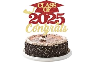 YUINYO Class Of 2025 Congrats Cake Topper,Congrats 2025 Graduate Party Decorations Supplies,High School Graduation, College Graduate Cake Decorate (Red gold)