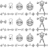 KitBeads Tibetan Dumbbell Charms - Mixed Styles, Sport, Antique Silver Gym Dumbbell Charms for Jewelry Making Bracelets Bulk