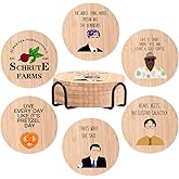 The Office Bamboo Wood Coasters Set of 6, Coasters for Drinks with Holder Housewarming Gift Kitchen Decor
