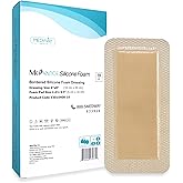 MedVance Bordered Adhesive Silicone Foam Dressing Pack of 10 - Waterproof Silicone Pad - Easy Apply & Remove Sterile Bandages - Wound Care & Dressings for Burns & More (4"x8" Bandage, 2.4"x 6.4" Pad)