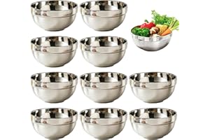 Stainless Steel Bowl, 10Pcs Stainless Steel Bowls, Double Walled Insulated Metal Bowls, Unbreakable Snack Bowl for Rice, Cere