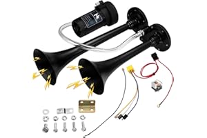 HK 150db Super Loud Dual Trumpet Air Horn Kit with Compressor for Vehicles, Trucks, Trains, Boats - 12V, Black
