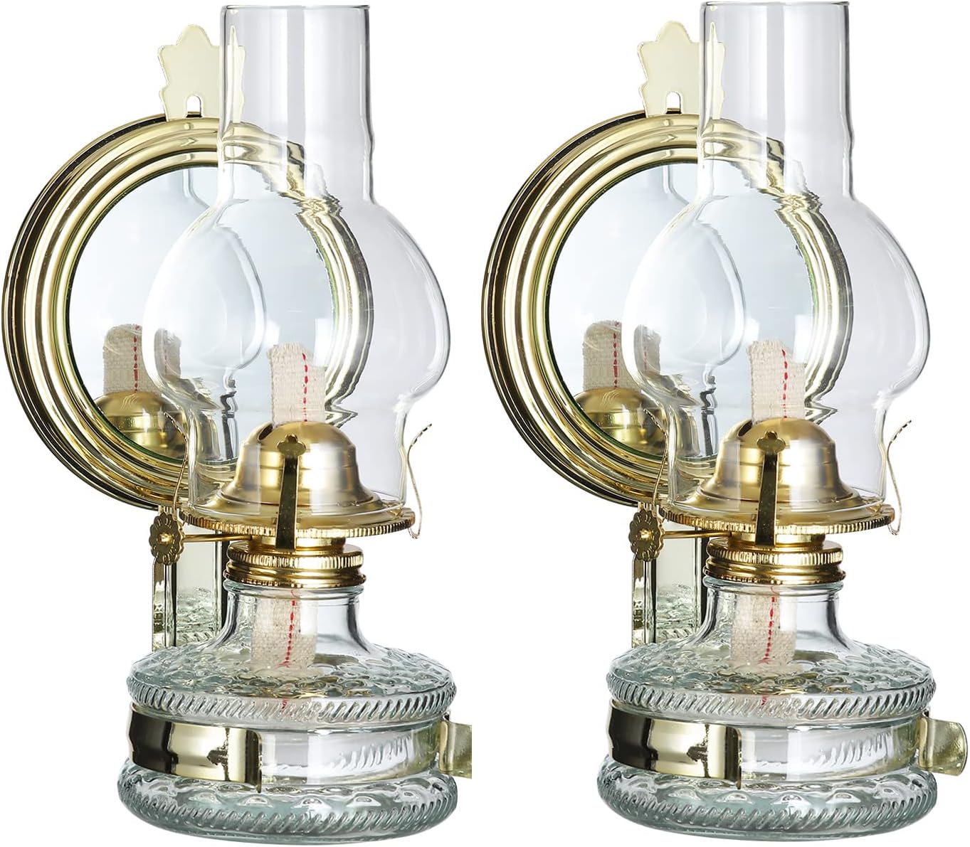 Oil Lamps & Accessories - DNRVK Large Wall Oil Lamp Lantern 2 Pieces Vintage Glass Kerosene Lamp for Indoor Use 7/8 Wick Decorative Hurricane Lamp with Mirror Home Decor Emergency Lighting Chamber Oil Lanterns