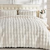 Lotus Karen Fluffy Comforter Cover Set-Rabbit Fluff Faux Fur Duvet Cover King Size,Cream White Plush Fuzzy Furry Bedding Sets 3Pieces(1 Duvet Cover & 2 Pillow Shams),Zipper Closure
