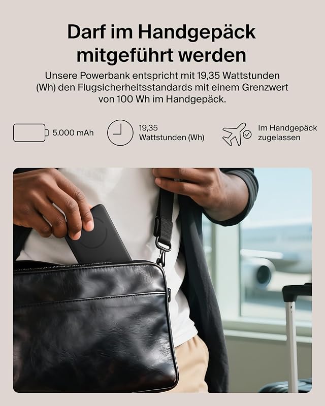 BoostCharge 5000mAh Magnetische Power Bank mit Magnetring – Schwarz