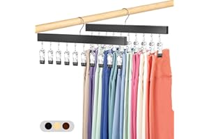 Damita Pants Hangers Legging Organizer for Closet 2 Pack with Clips Holds 20 Leggings, Multi Hangers Space Saving Storage Bed
