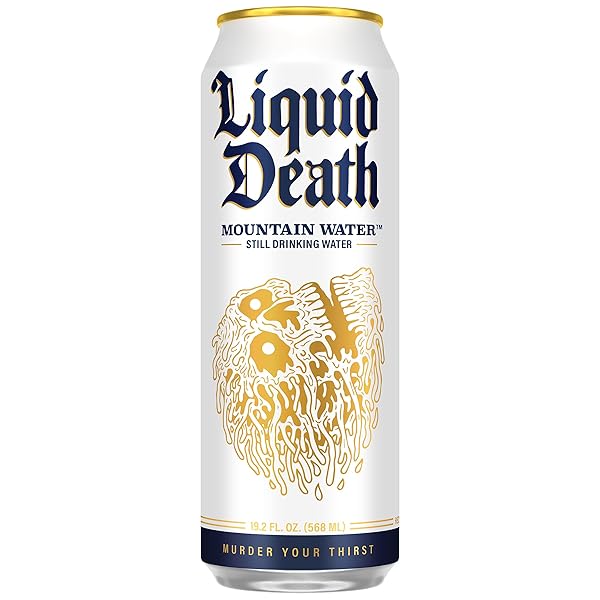 LIQUID DEATH STILL MOUNTAIN WATER, REAL MOUNTAIN SOURCE, ICE-COLD CANS, INFINITELY RECYCLABLE, KING SIZE 19.2 FL OZ (PACK OF 12)