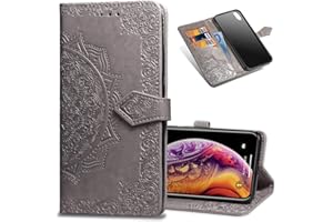 COTDINFORCA iPhone XR Wallet Case, Slim Premium PU Flip Cover Mandala Embossed Full Body Protection with Card Holder Magnetic