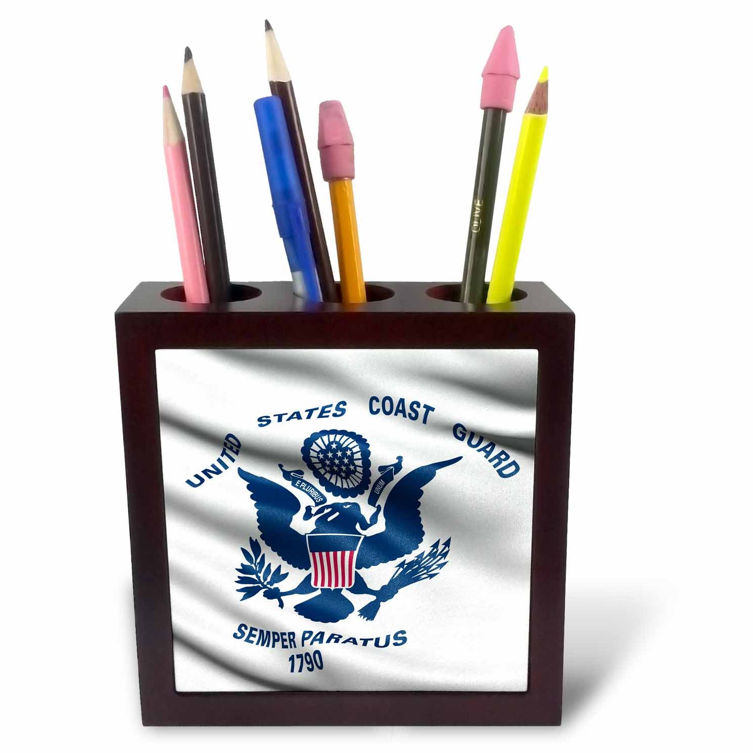 3dRose ph_239769_1 5-Inch "Flag of The Us Coast Guard Waving in The Wind" Tile Pen Holder