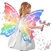Electric Fairy Wings and princess wand for Girls, Princess Dress up Costume | Moving Butterfly Wings with LED Lights and Music, Toys for Kids as Halloween Birthday Christmas Party Cosplay Gift