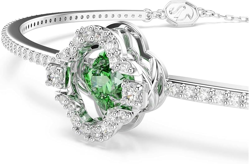 Bracciale rigido Una Angelic, Taglio misto, Verde, Placcato rodio