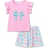 COOLTREE Toddler Girls 2-Piece Skirt Set - Ruffled Top & Ditsy Floral Print Skort Outfits for Little Girls Size 2T-8