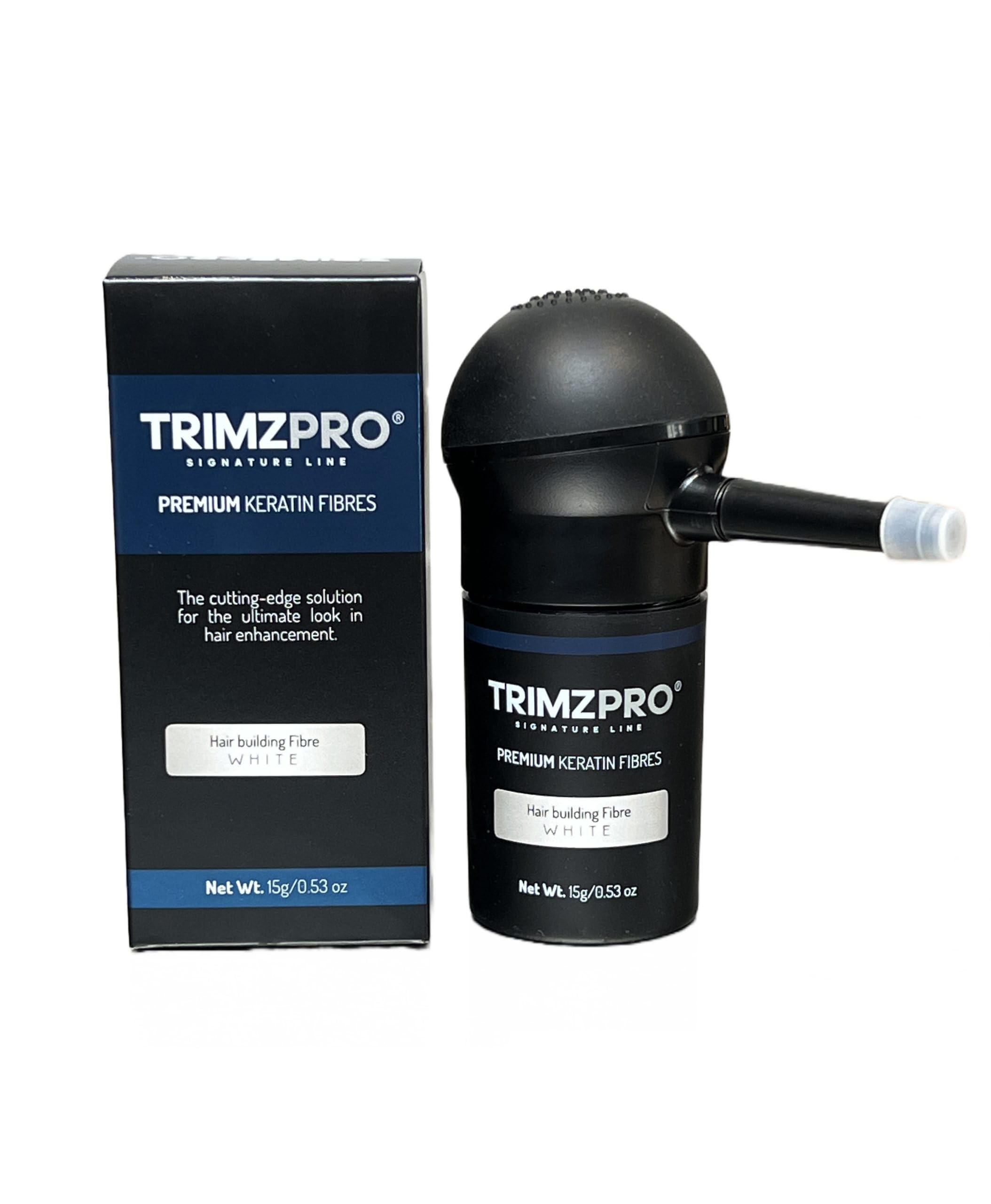 Trimzpro Signature Keratin Hair Fibres 14g - 10 Shades | Instant Thickening & Concealing Powder | Lock-In Tech for Natural Look & Durability | Hair Volumizer for Men & Women, WHITE