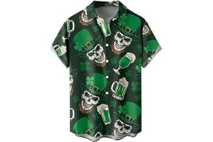 USCHARM Hawaiian Shirt for Men St Patricks Day Lucky Shamrock Aloha Tee Tops Casual Button Down Short Sleeve Tropical Shirts