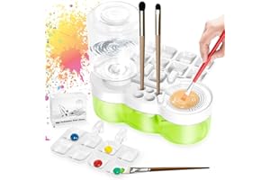 AnoleAir Paint Brush Cleaner with Paint Tray, Upgraded 6-in-1 Painting Supplies with Drain and Brush Holder, Water Circulation Painting Supplies for Acrylic, Watercolor, Water Based Paints（White）