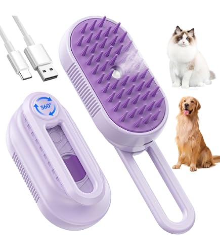 3-in-1 Pet Steam Brush - Self Cleaning Cat & Dog Grooming Brush With Water Tank