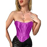 Moessa Women's Satin Corset Top Sexy Backless Strapless Sweetheart Neck Bustier Boned Bodyshaper Party Crop Top