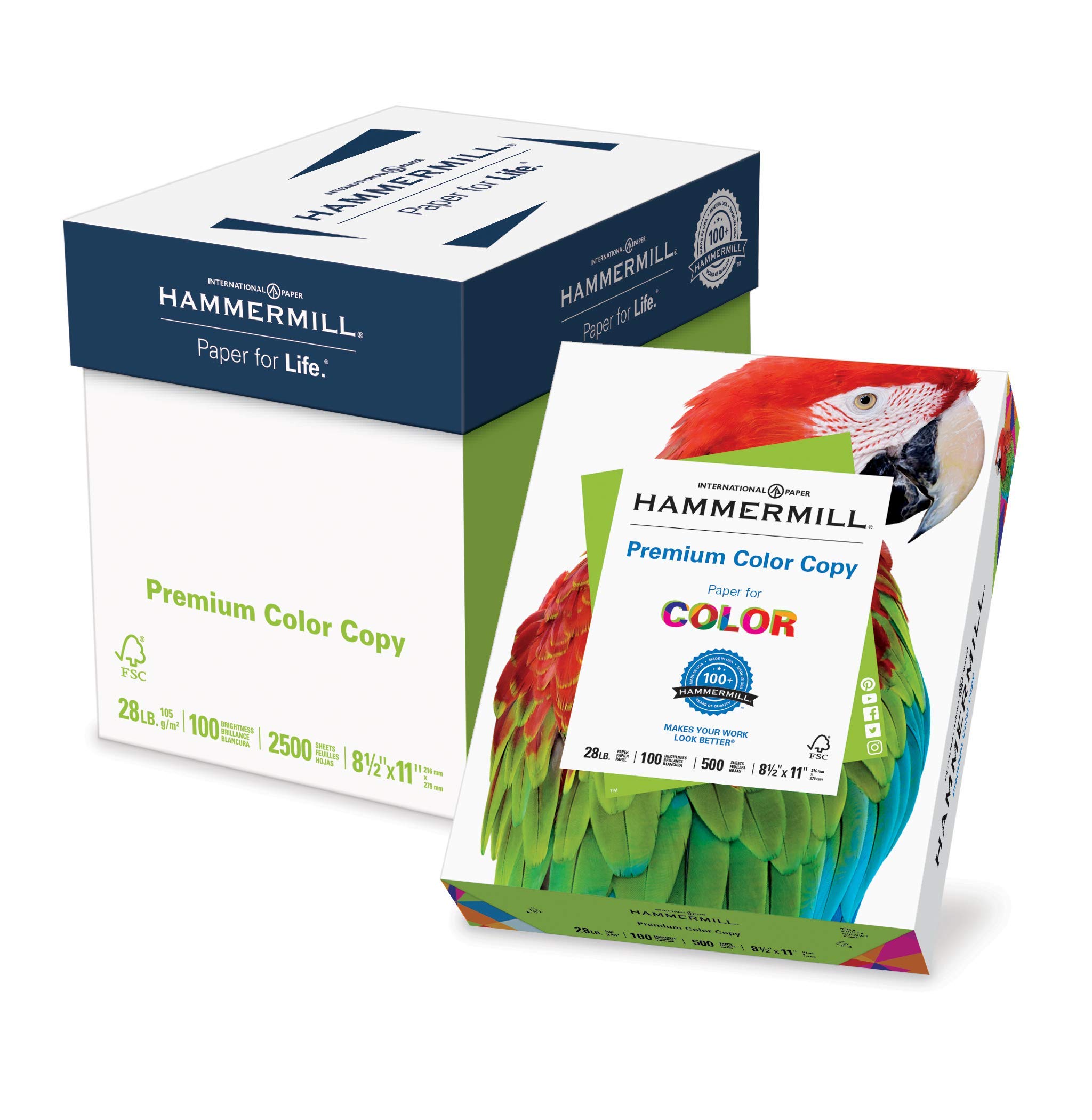 Hammermill Paper, Premium Color Copy Paper 8.5 x 11 Paper, Letter Size, 28lb Paper, 100 Bright, 5 Reams / 2,500 Sheets (102450C) Acid Free Paper