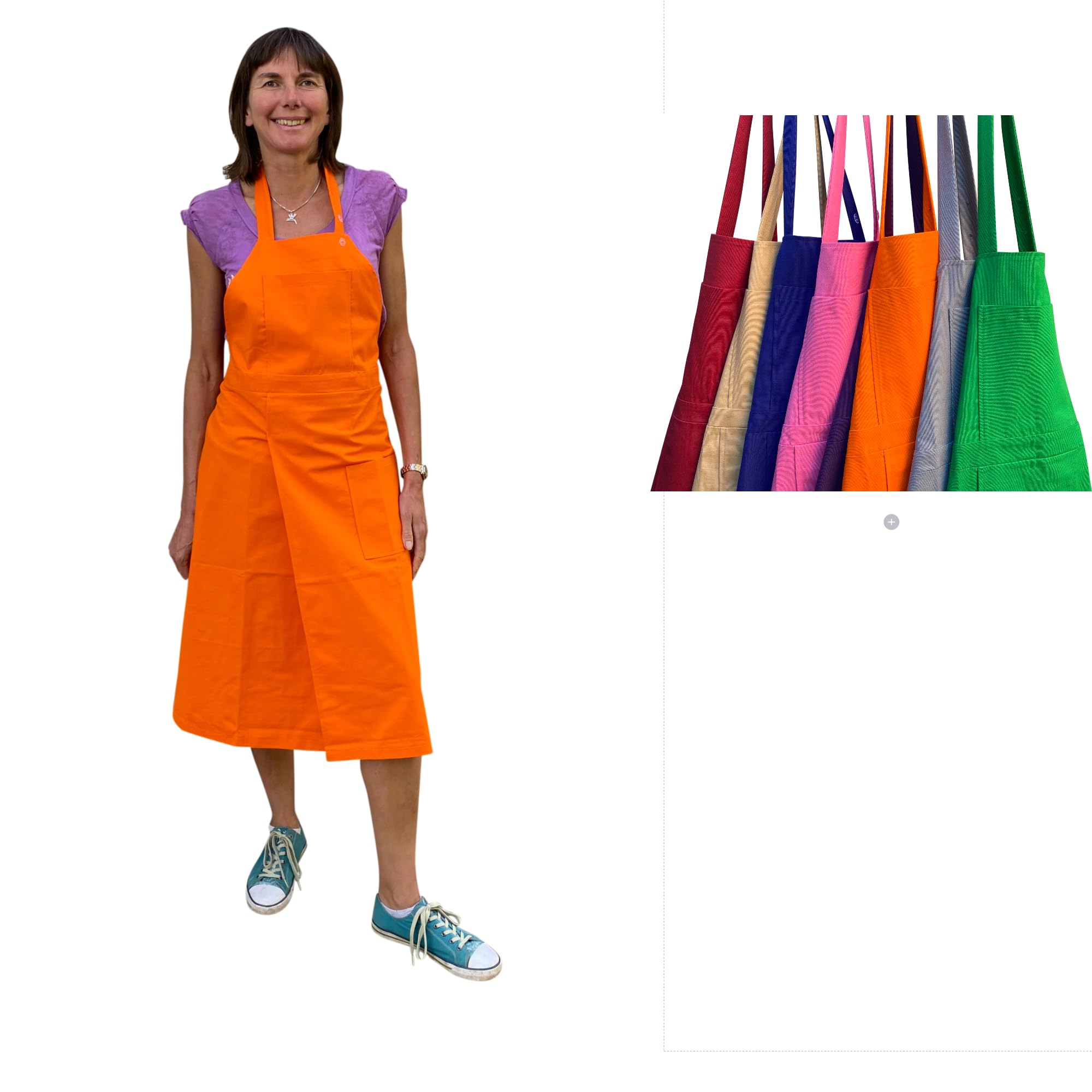 Pottery Apron Split Leg with an Adjustable neck strap and 2 pockets 8 Cotton Colours (Orange)