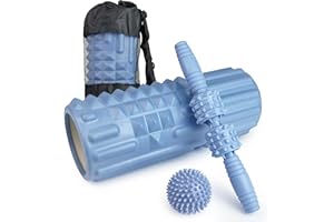 Zmarthumb 4 in 1 Foam Roller Set, Trigger Point Back Roller, Muscle Roller Stick, Massage Ball, Carrying Bag, Massage Roller for Deep Tissue Massage(Blue)