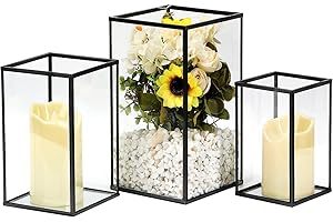 PHOSPHOR Hurricane Glass Candle Holder Set of 3 Pieces Black Hurricane Candleholders for Wedding Party Holiday Birthday Home 