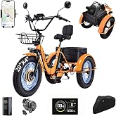 CroSight T3 Electric Tricycle for Adults, 20"x4" Fat Tire Folding Electric Trike, 750W 48V 20.8Ah Long-Range Battery, Built-in Speaker, USB Port, 20MPH 75KM 7 Speed, 3 Wheel E-Trike