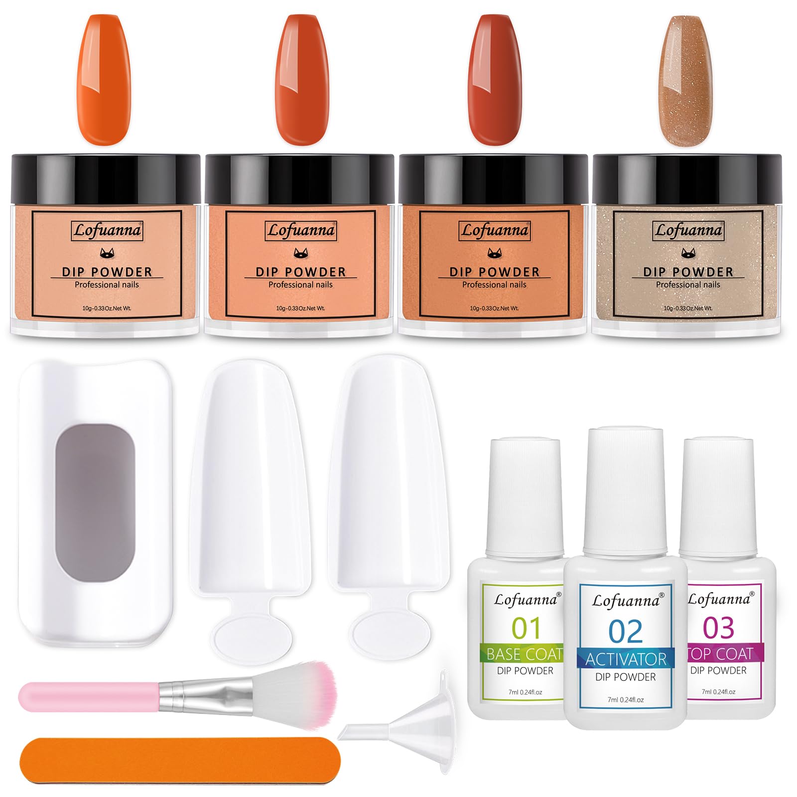 lofuanna Lofuanna Dip Powder Nail Kit Starter-4 Colors Dipping Powder with Base&Top Coat&Activator,No UV/LED Needed,All-in-One DIY French Nail Art Manicure Set for Beginners (A2-Halloween Pumpkin)