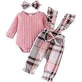 ODIMAME Baby Girl Clothes Newborn Suspender Overalls Long Sleeve Ribbed Romper Fall Winter Outfits Bow Headband 0-18 Months