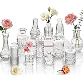 Clear Glass Bud Vase Set of 12 Pcs,Small Bud Vases in Bulk,Glass Crystal Flower Vases Table Centerpieces for Party Event Wedding Decor Baby Shower Decorations (Clear, 12 Pcs)