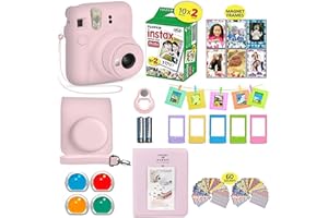 Fujifilm Instax Mini 12 Instant Camera Blossom Pink + Shutter Compatible Carrying Case + Fuji Film Value Pack (20 Sheets) + Shutter Accessories Bundle, Color Filters, Photo Album, Assorted Frames.