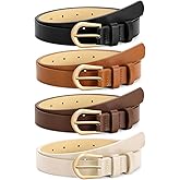 VONMELLI 4 Pack Womens Thin Leather Belt Skinny Waist Belts for Women Fashion Jeans Dress with Gold Buckle