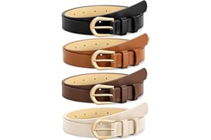 VONMELLI 4 Pack Womens Thin Leather Belt Skinny Waist Belts for Women Fashion Jeans Dress with Gold Buckle