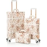 COTRUNKAGE Vintage Luggage Set of 3, Retro Carry On Suitcase for Women and Men with Spinner Wheels, Beige Floral